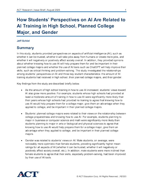 学生对人工智能的看法如何与高中、计划大学专业和性别的人工智能培训相关