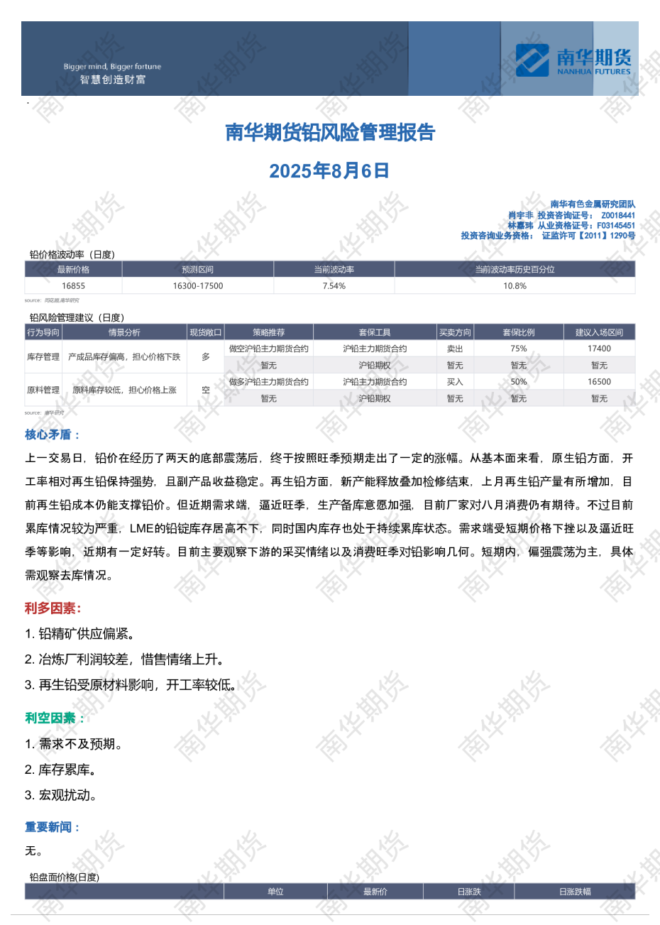 铅风险管理报告