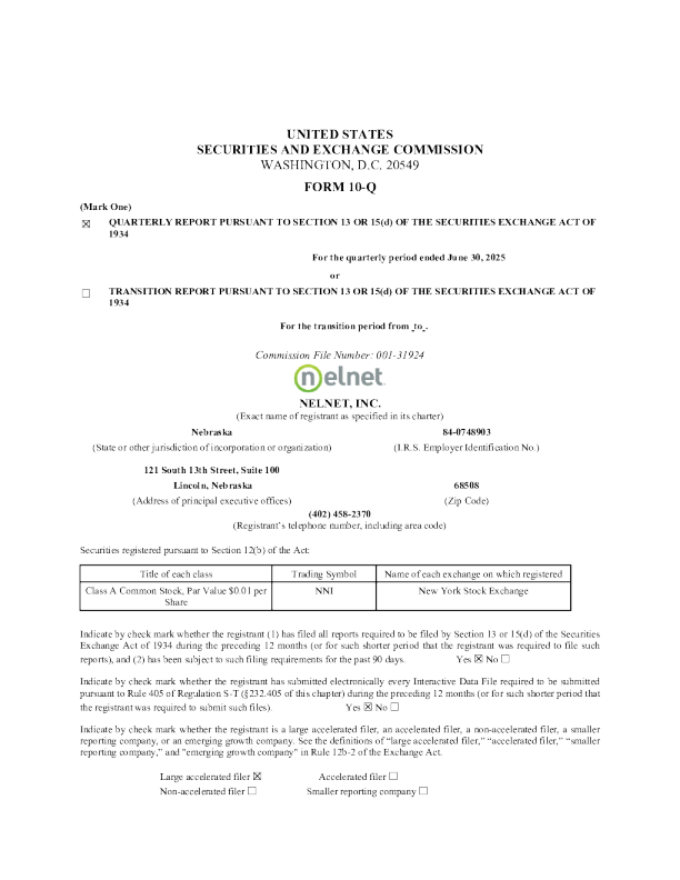 Nelnet Inc-A 2025年季度报告