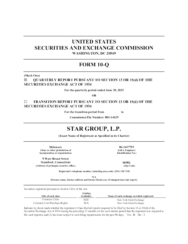 Star Group LP 2025年季度报告