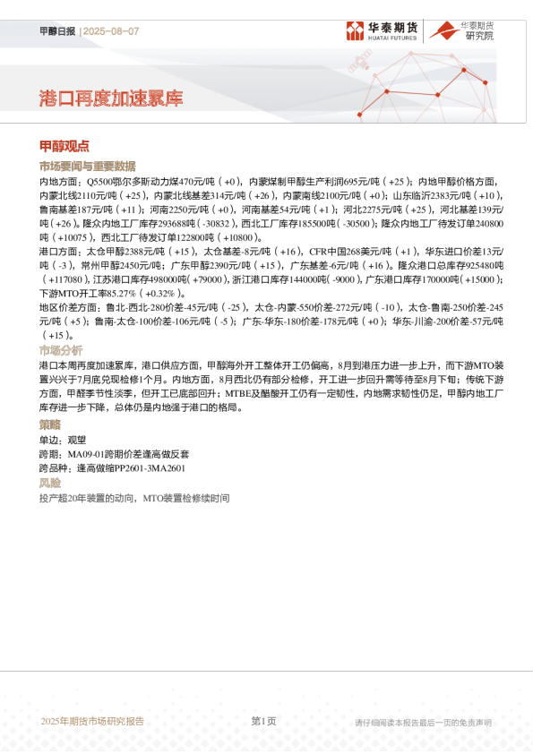 甲醇日报：港口再度加速累库