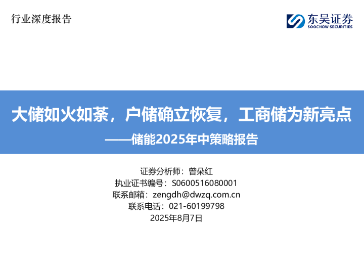 储能2025年中策略报告：大储如火如荼，户储确立恢复，工商储为新亮点