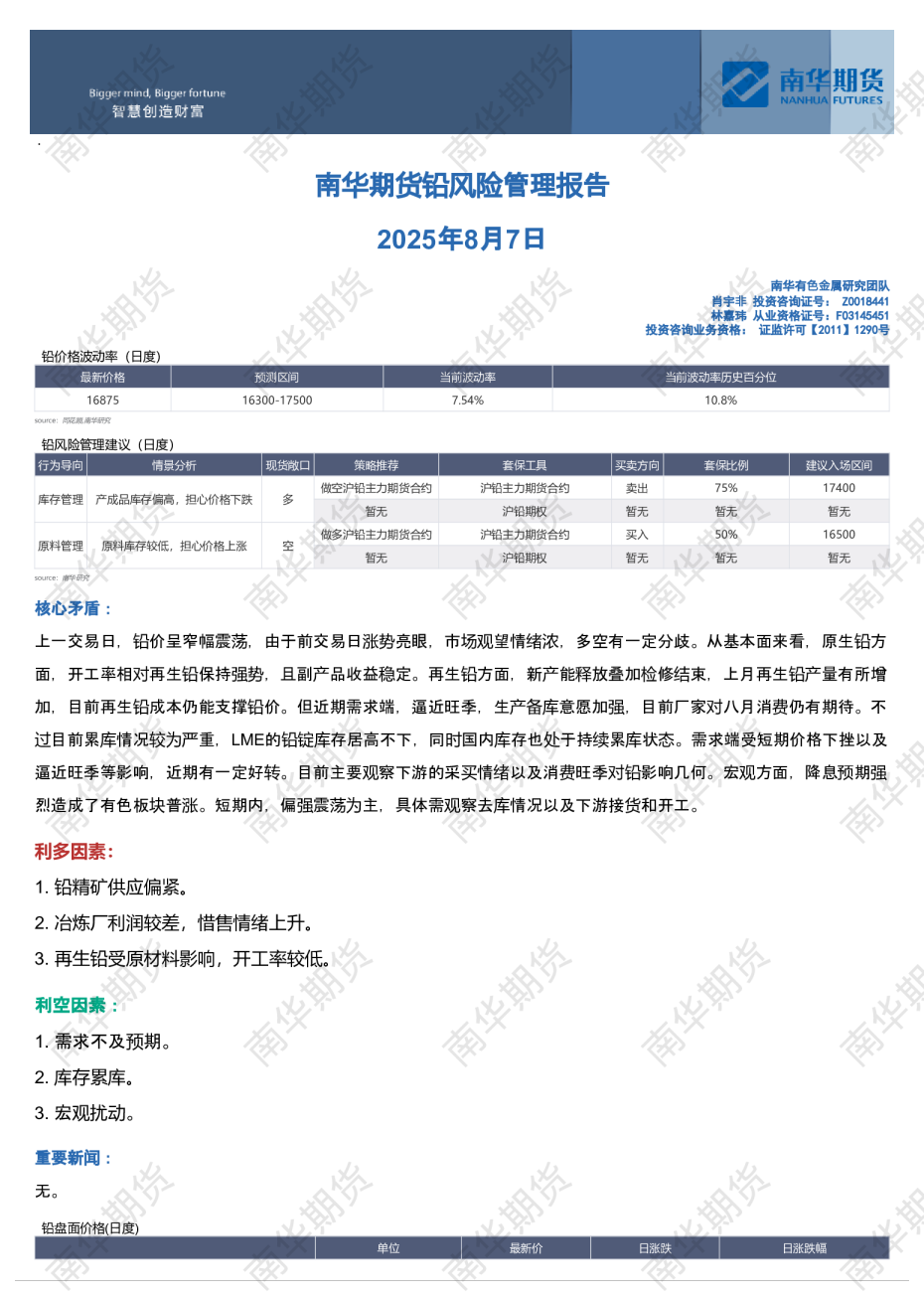 铅风险管理报告