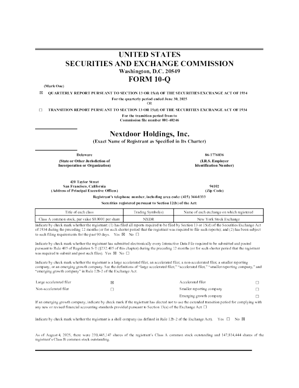 Nextdoor Holdings Inc-A 2025年季度报告