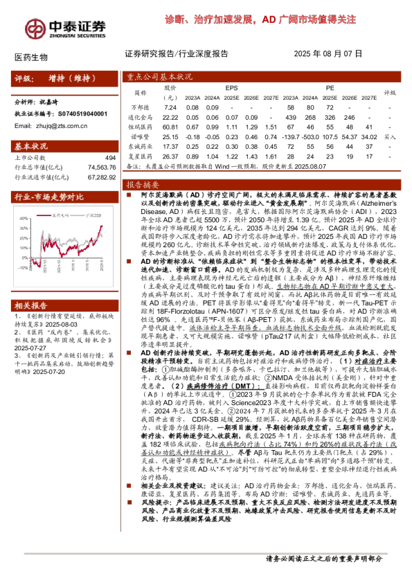 诊断、治疗加速发展，AD广阔市场值得关注