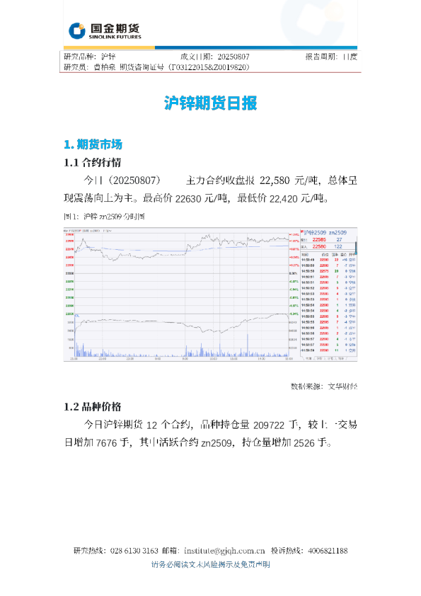 沪锌期货日报