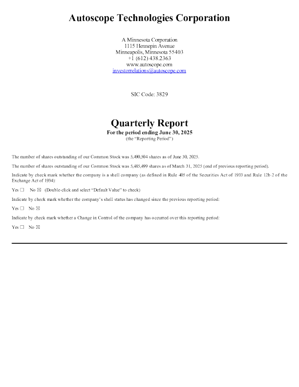 Autoscope Technologies Corp 2024年度报告