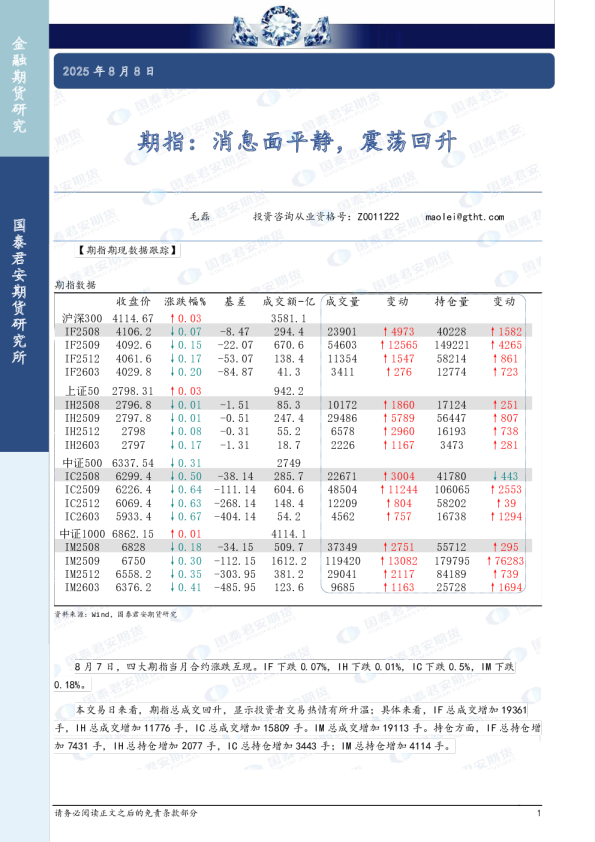 期指：消息面平静，震荡回升