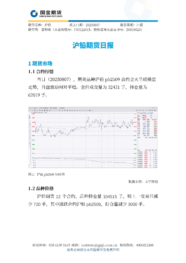 沪铅期货日报