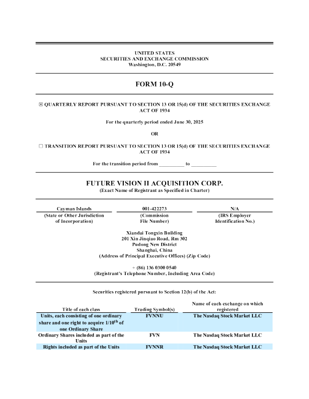 未来愿景ii收购公司2025年季度报告