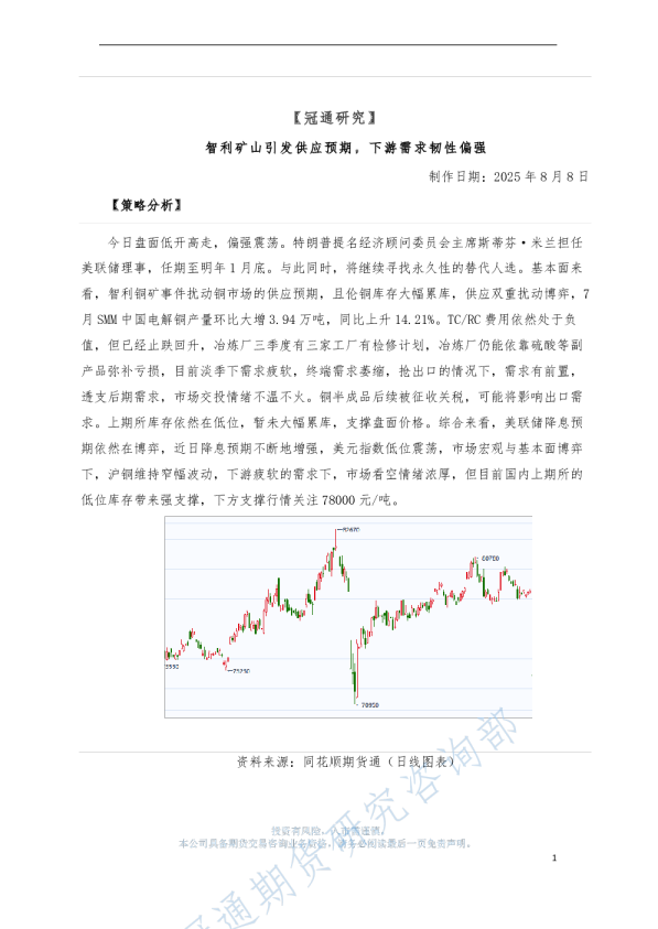 智利矿山引发供应预期,下游需求韧性偏强