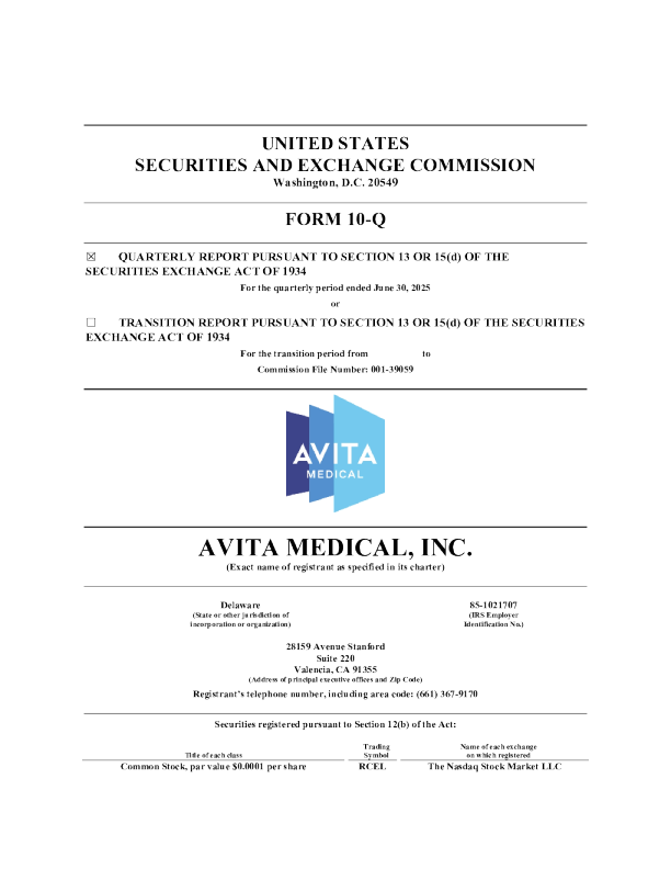 AVITA Medical Inc 2025年季度报告
