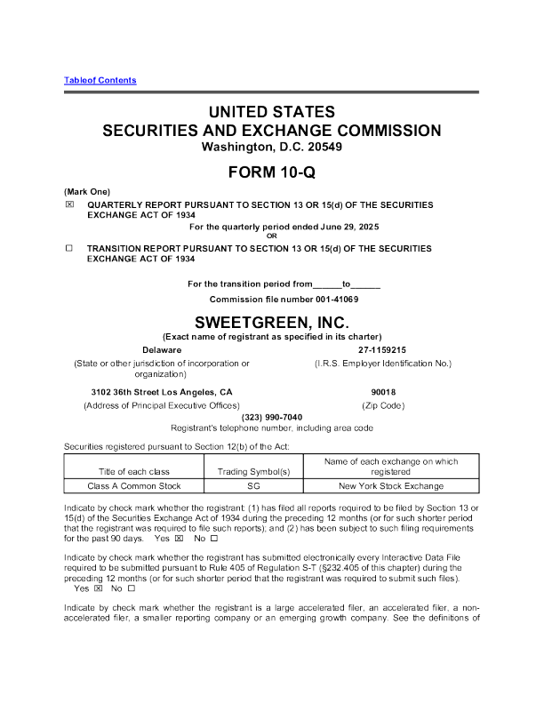 sweetgreen inc-a 2025年季度报告
