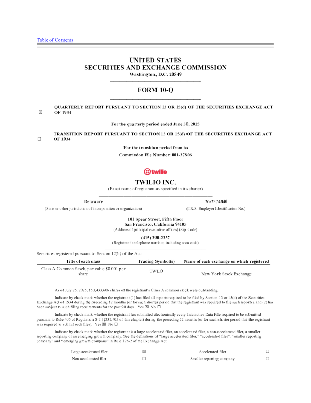 Twilio Inc-A 2025年季度报告