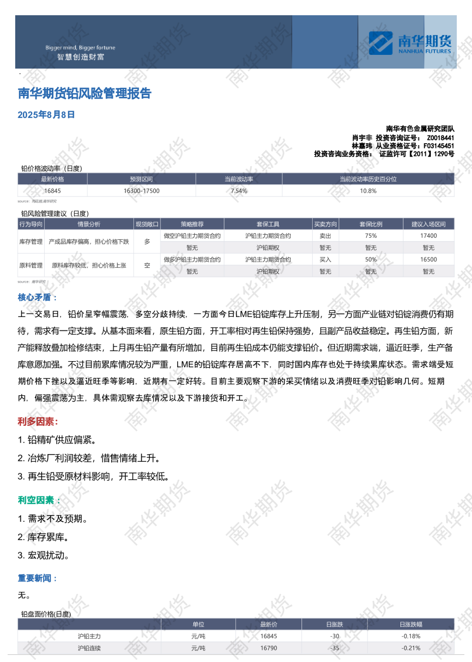 铅风险管理报告
