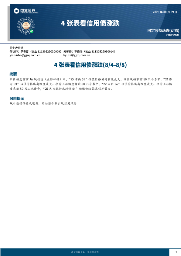 4张表看信用债涨跌(8/4-8/8)