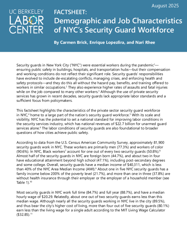 纽约市保安人员的人口统计和工作特征