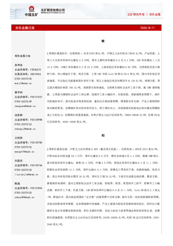 有色金属早报
