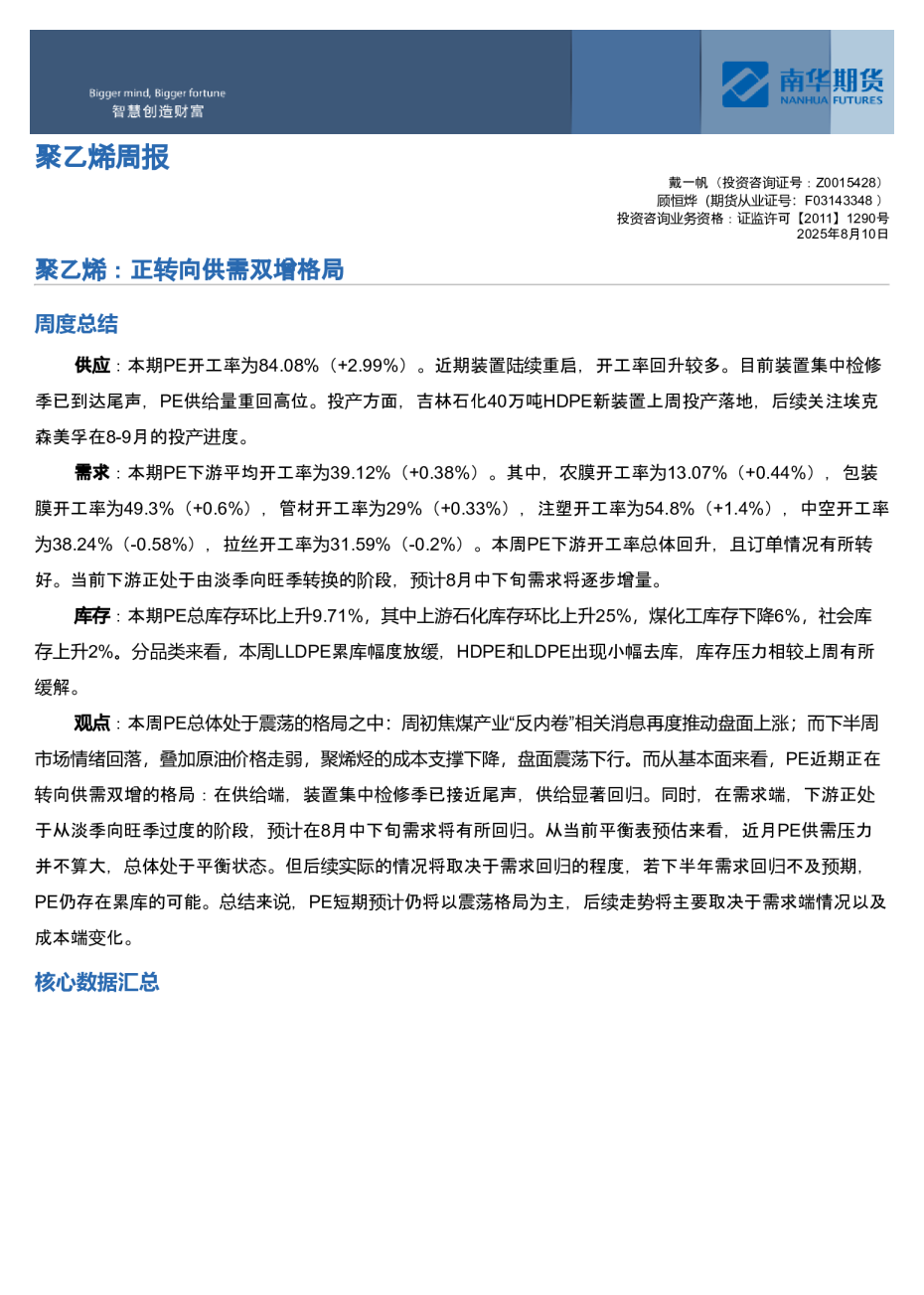 聚乙烯周报：正转向供需双增格局
