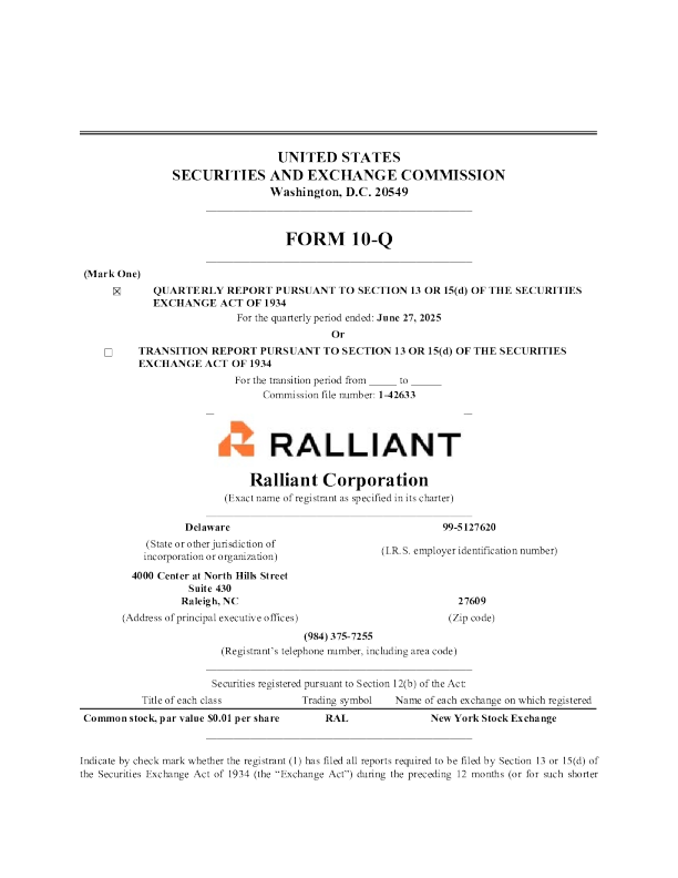 Ralliant Corp 2025年季度报告