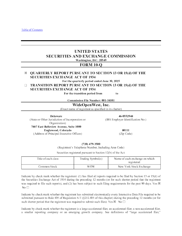 WideOpenWest Inc 2025年季度报告
