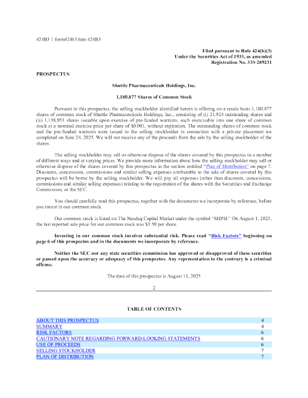 穿梭医药控股有限公司美股招股说明书(2025-08-11版)