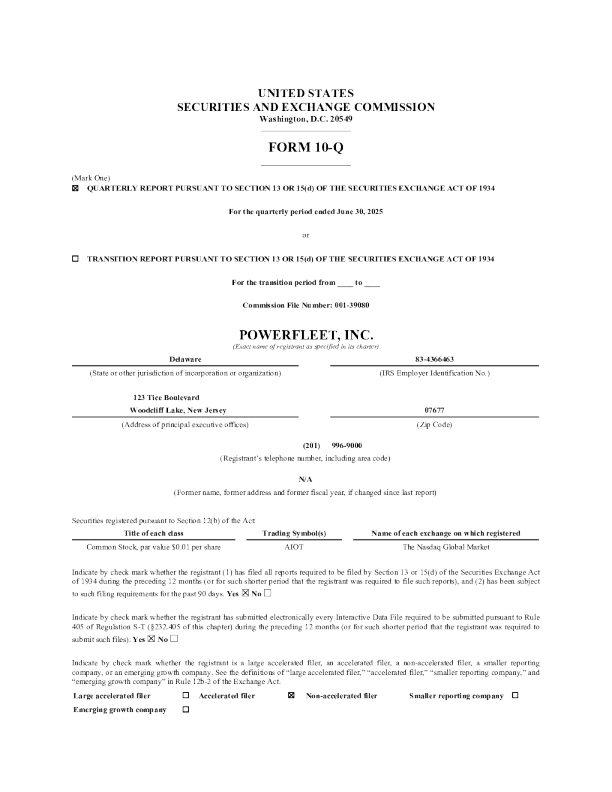 PowerFleet Inc 2025年季度报告