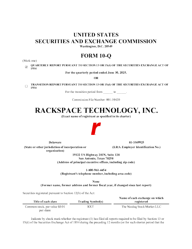 Rackspace Technology Inc 2025年季度报告