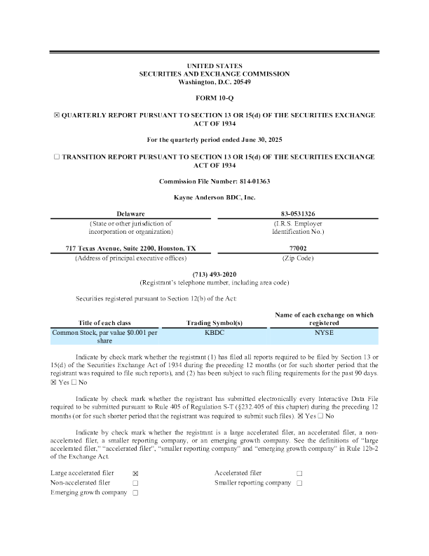 Kayne Anderson BDC Inc 2025年季度报告