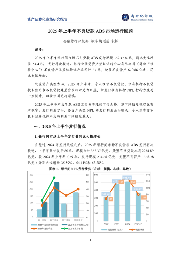 资产证券化市场研究报告：2025年上半年不良贷款ABS市场运行回顾