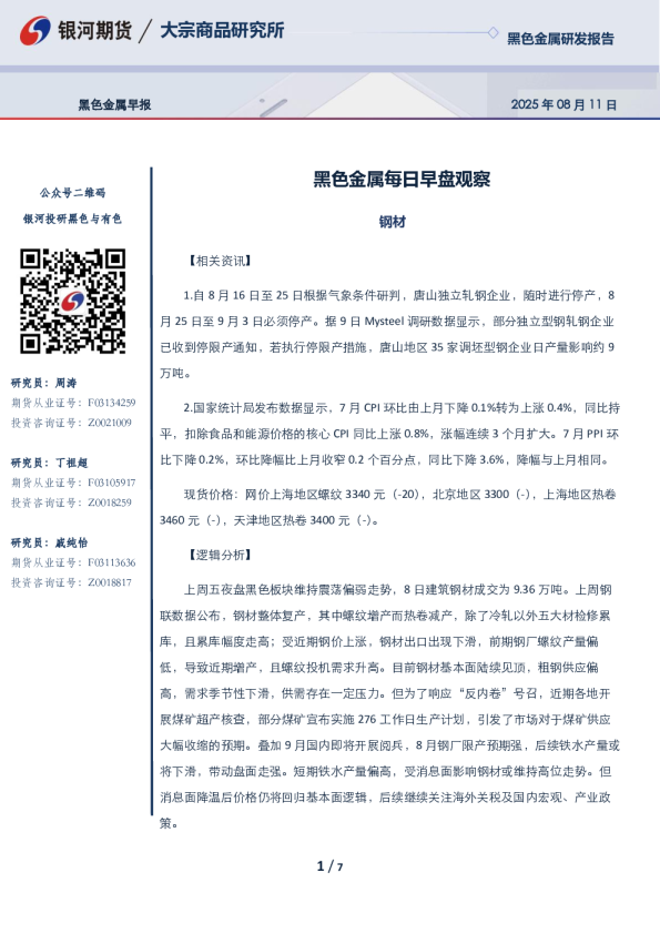黑色金属每日早盘观察