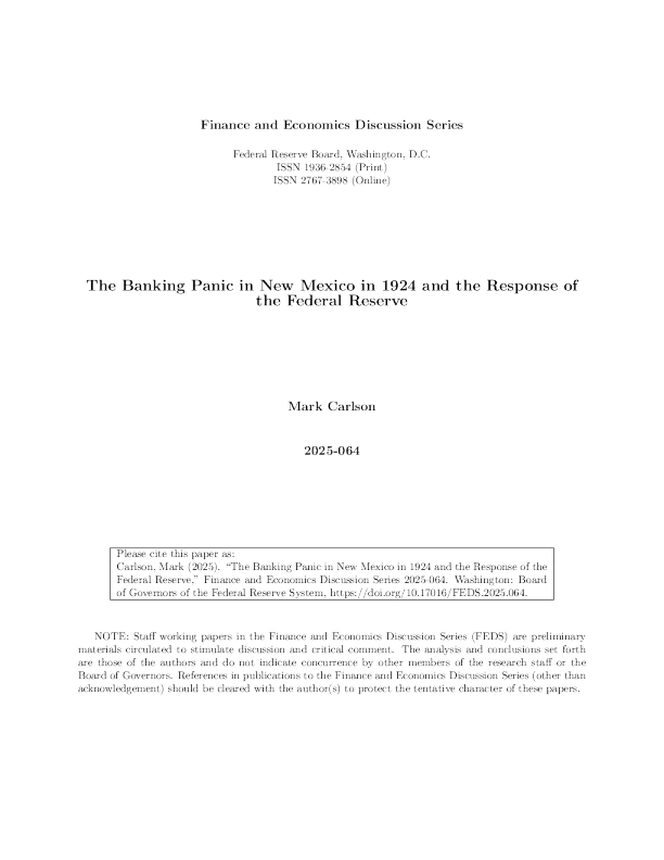 1924年新墨西哥州银行业恐慌及美联储的应对
