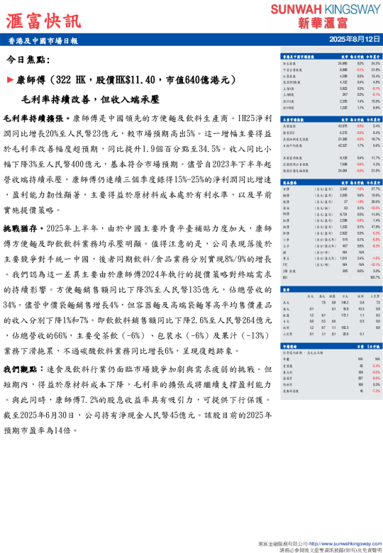 香港及中國市場日報