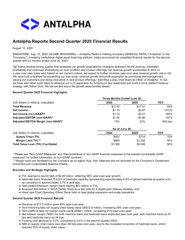 Antalpha Platform Holding Co 2025年第三季度报告