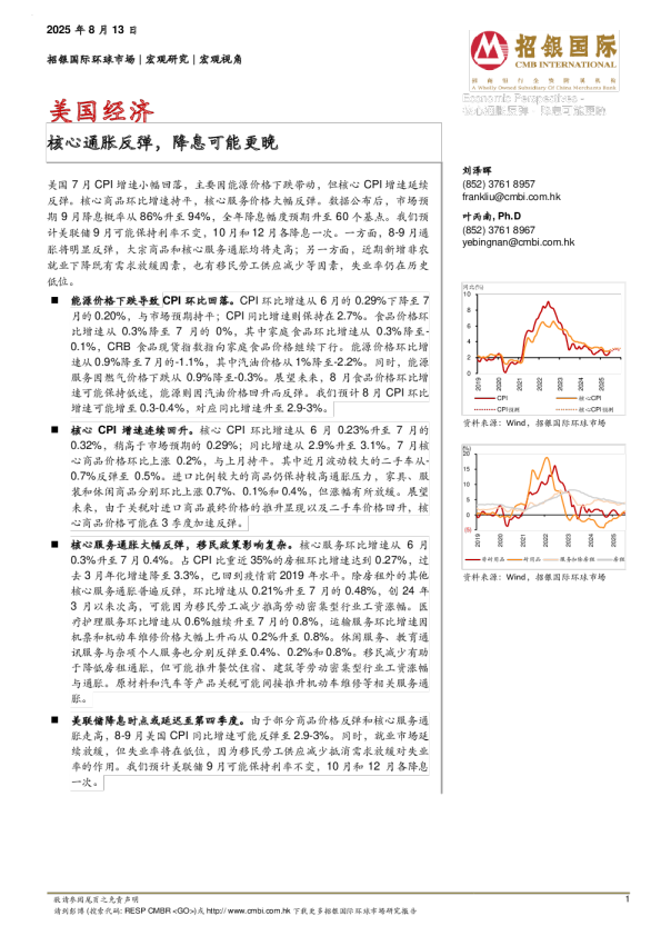 美国经济：核心通胀反弹，降息可能更晚