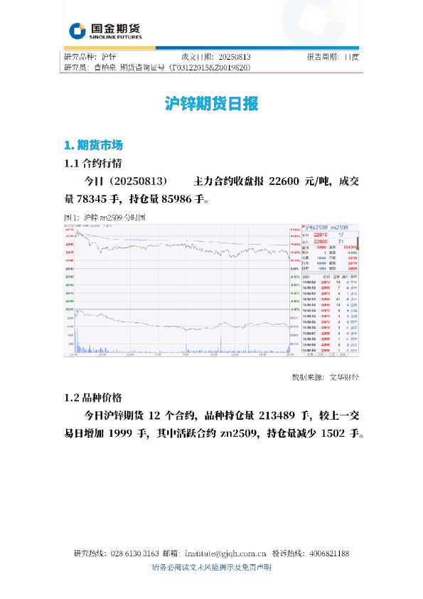 沪锌期货日报