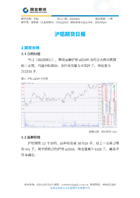 沪铝期货日报