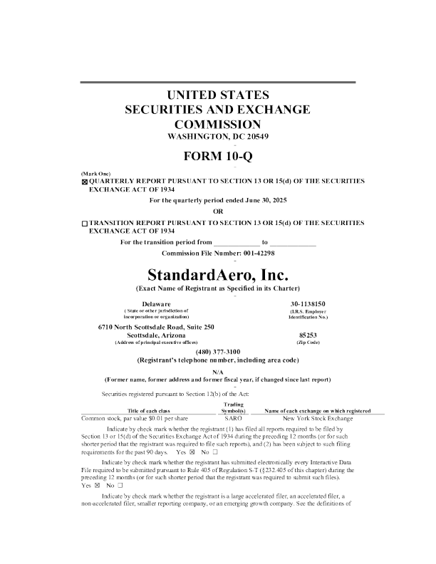 标准航空公司2025年季度报告