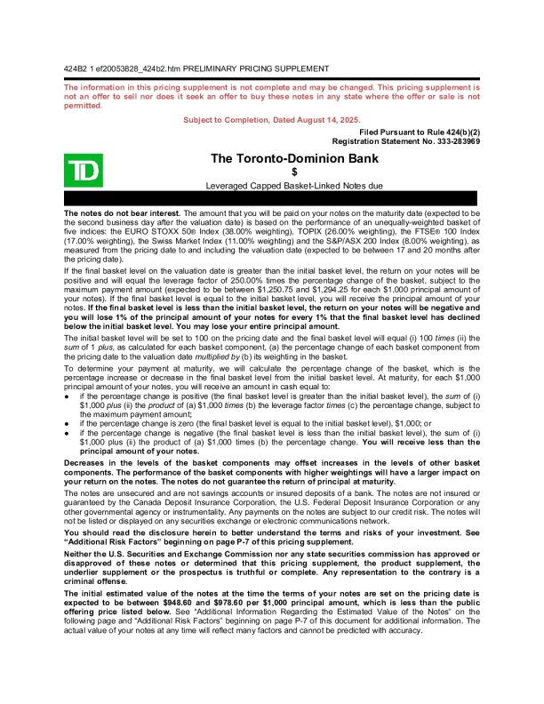 道明银行美股招股说明书(2025-08-14版)