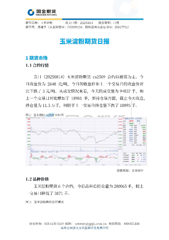 玉米淀粉期货日报
