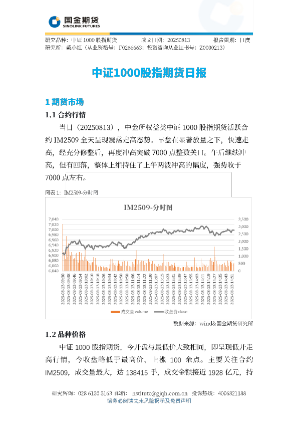 观投研之中证1000股指期货日报