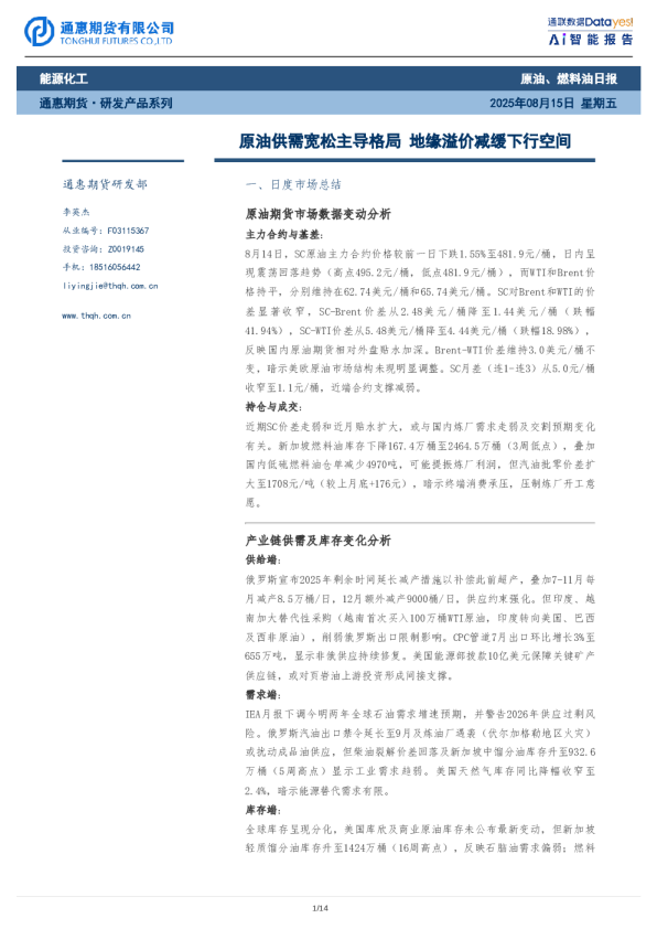 原油燃料油日报