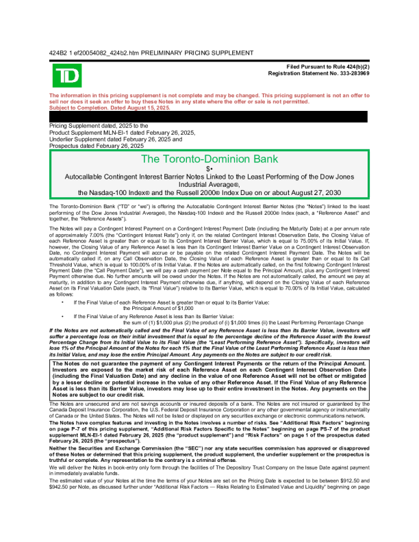 道明银行美股招股说明书(2025-08-15版)