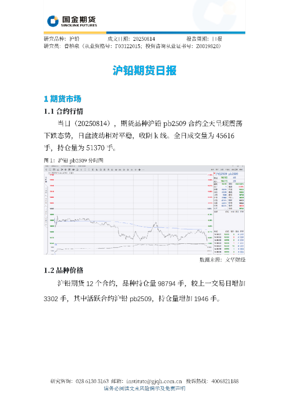 沪铅期货日报