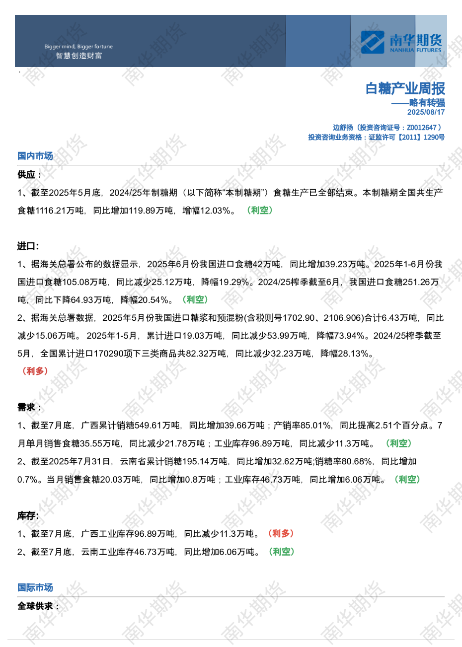 白糖产业周报——略有转强