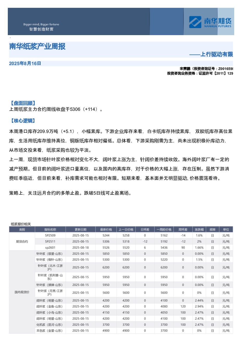 纸浆产业周报：上行驱动有限