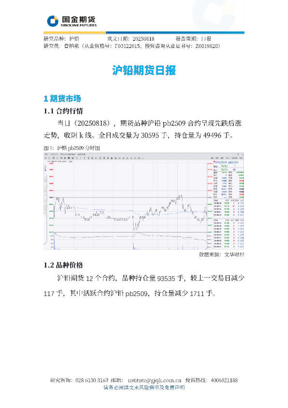 沪铅期货日报
