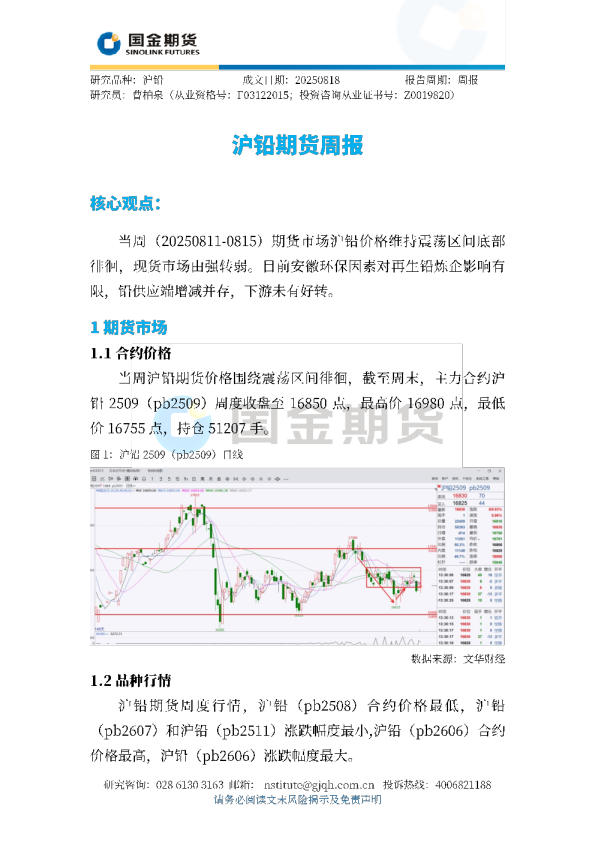 沪铅期货周报