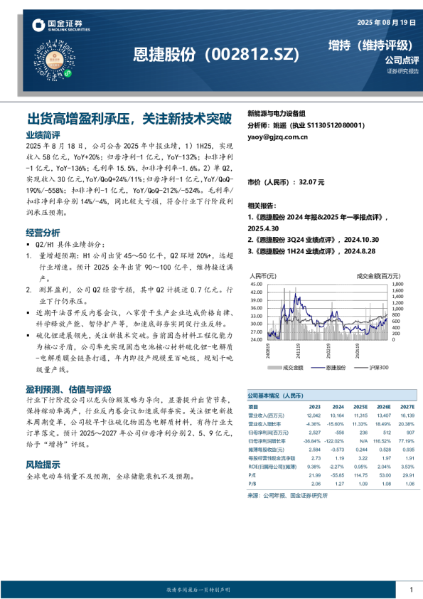 出货高增盈利承压，关注新技术突破