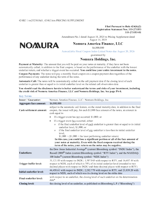 野村控股美股招股说明书(2025-08-19版)